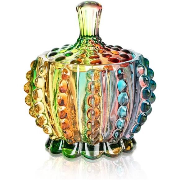 6 oz Colorful Embossed Glass Jars with Lid - Crystal Glass Candy Dishes - Picture 1 of 8